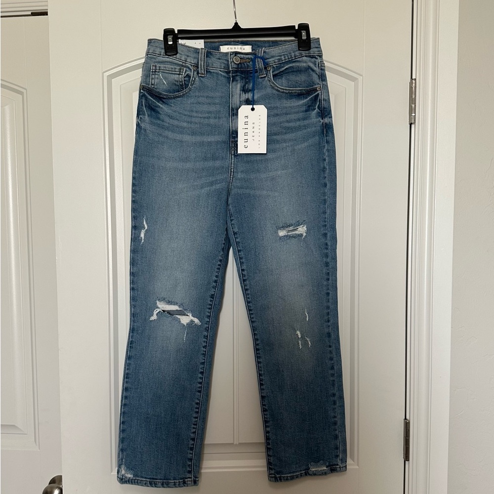 Eunina Light Blue High Rise Distressed Straight Leg Jeans - Picture 2 of 9